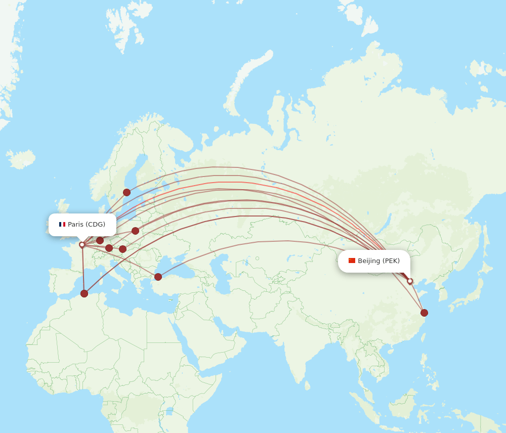 PEK-CDG flight routes