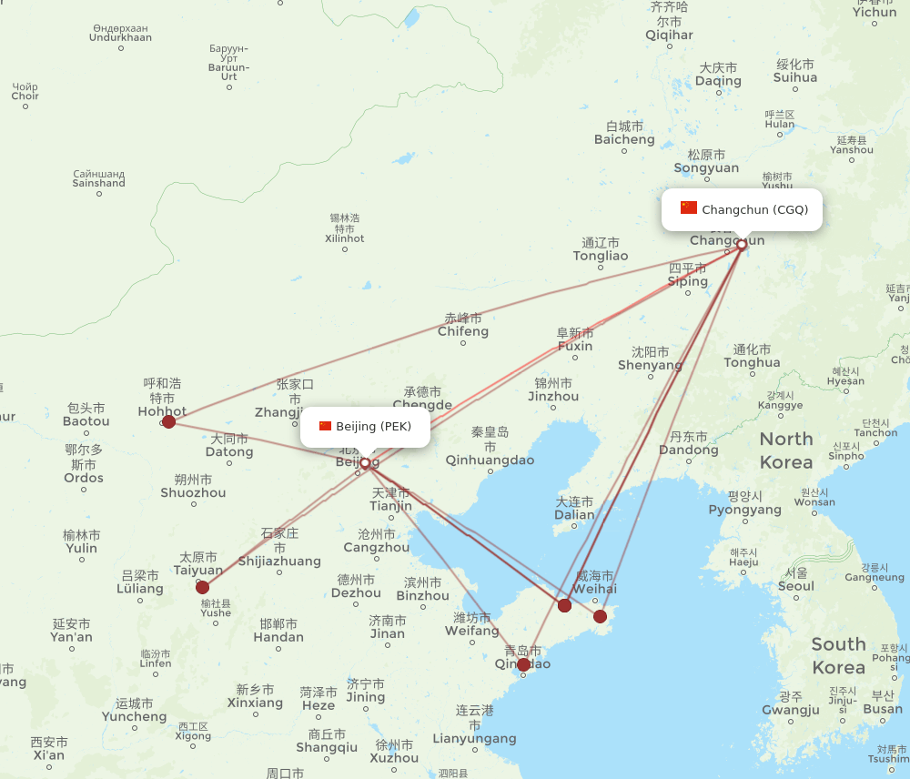 PEK-CGQ flight routes