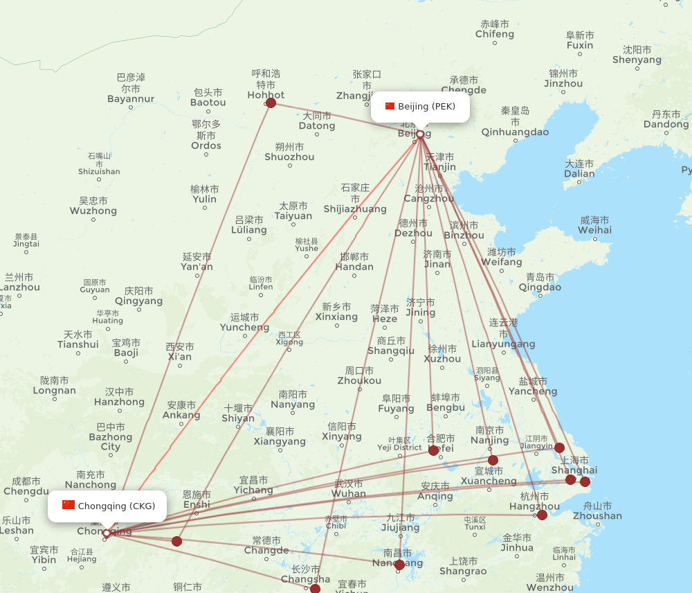 PEK to CKG flights and routes map