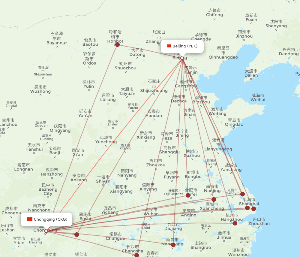 PEK-CKG flight routes