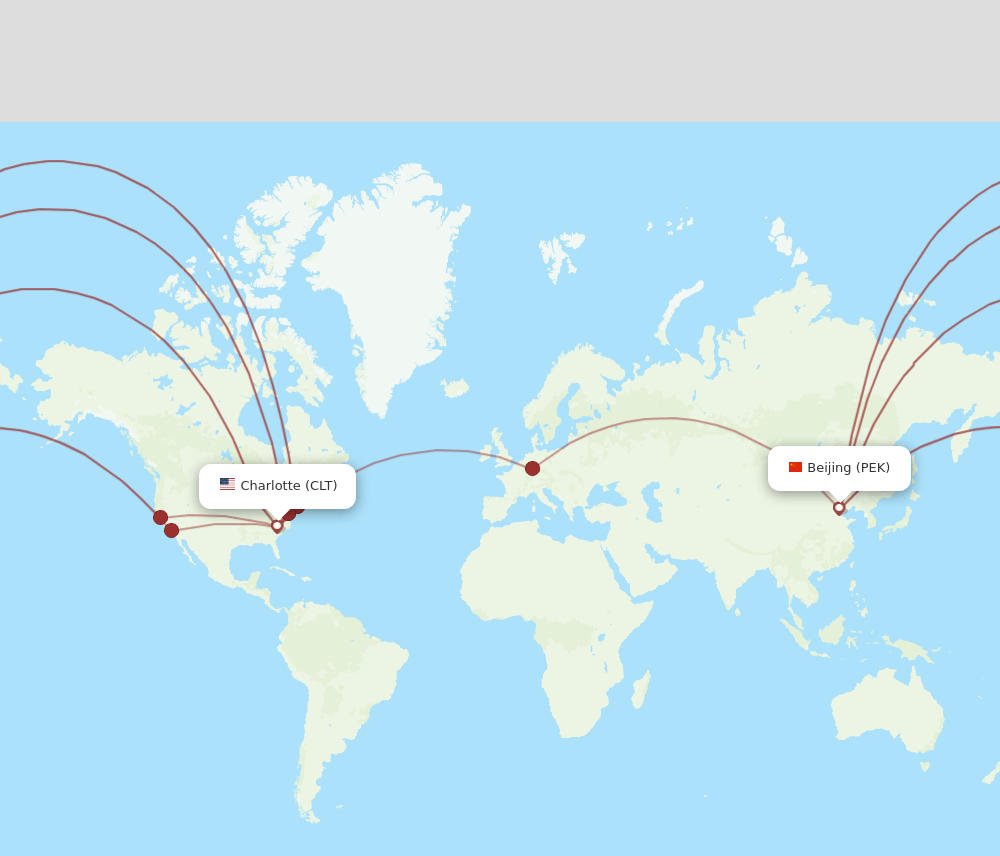 PEK-CLT flight routes