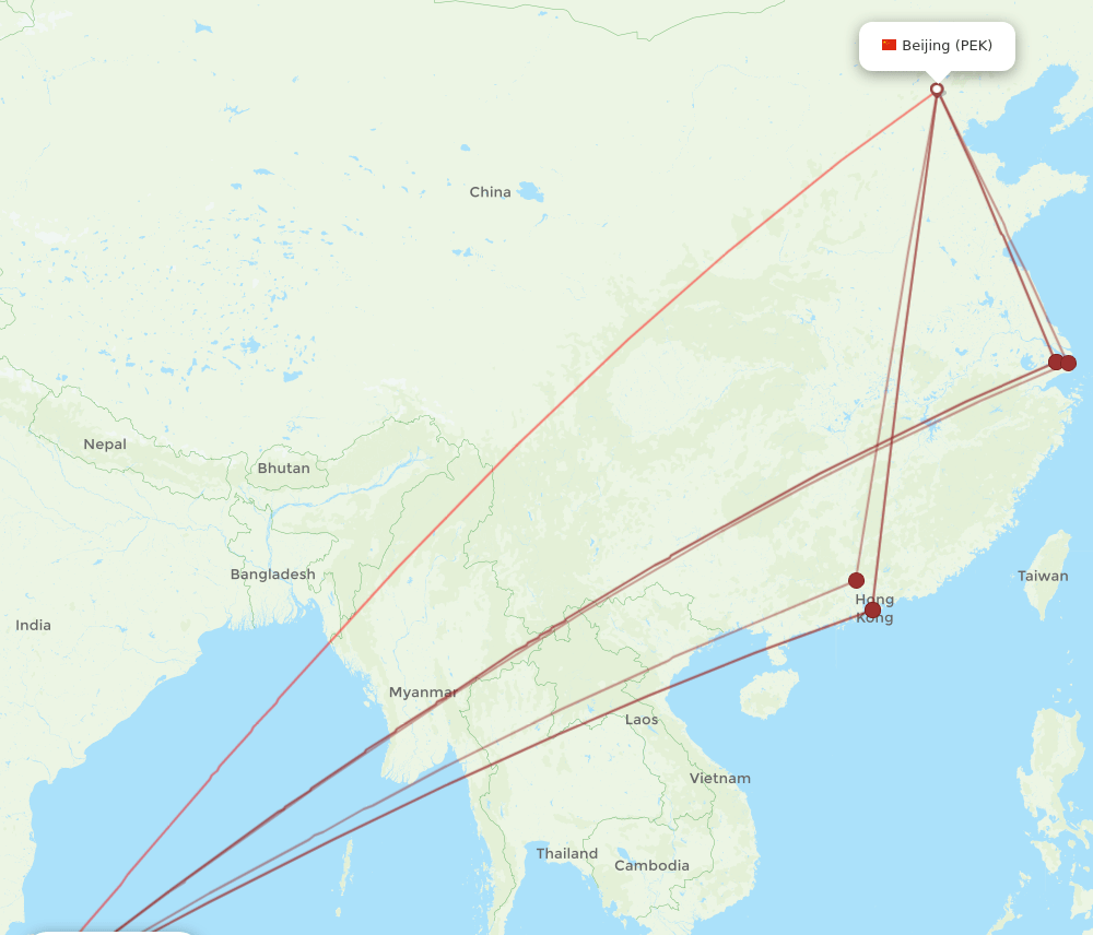 PEK-CMB flight routes