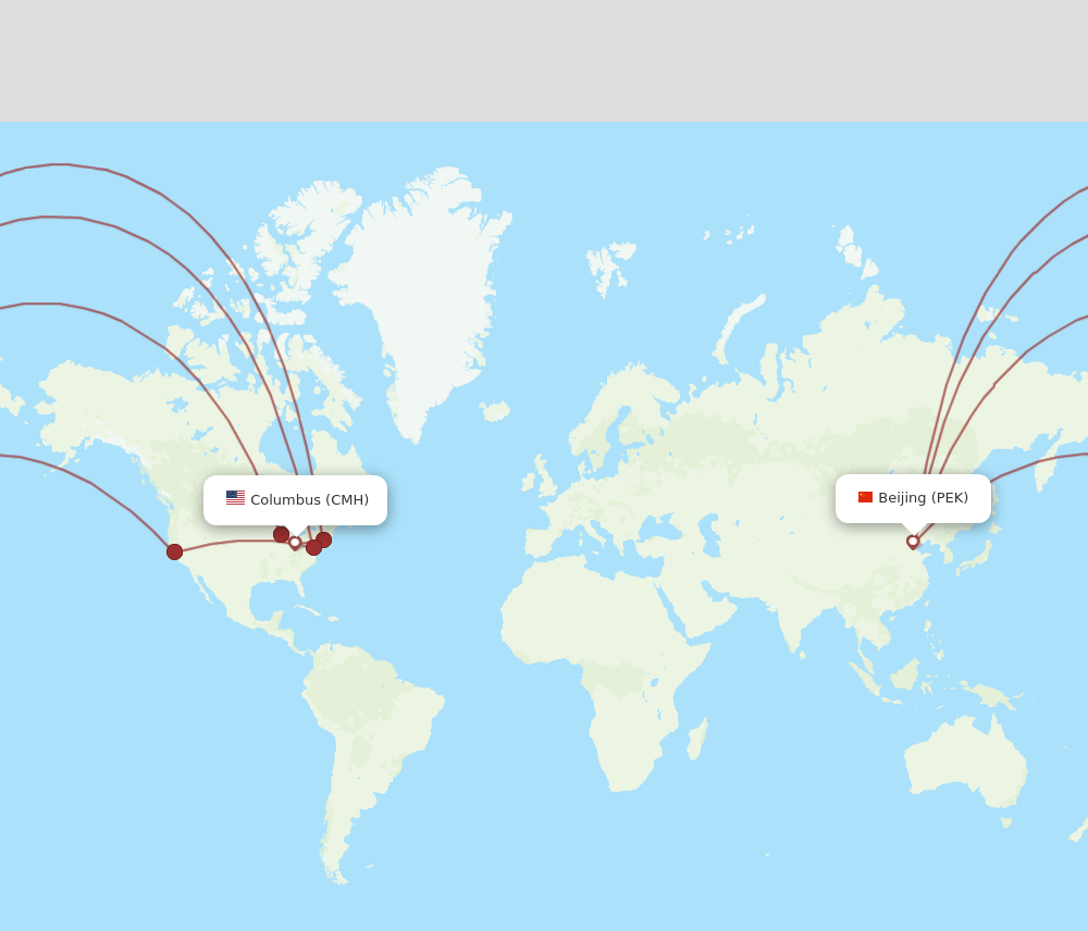 PEK to CMH flights and routes map
