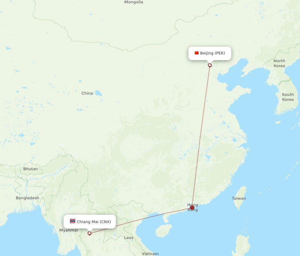 PEK to CNX flights and routes map