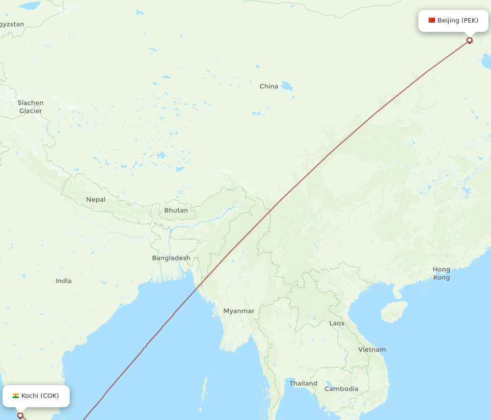 PEK-COK flight routes