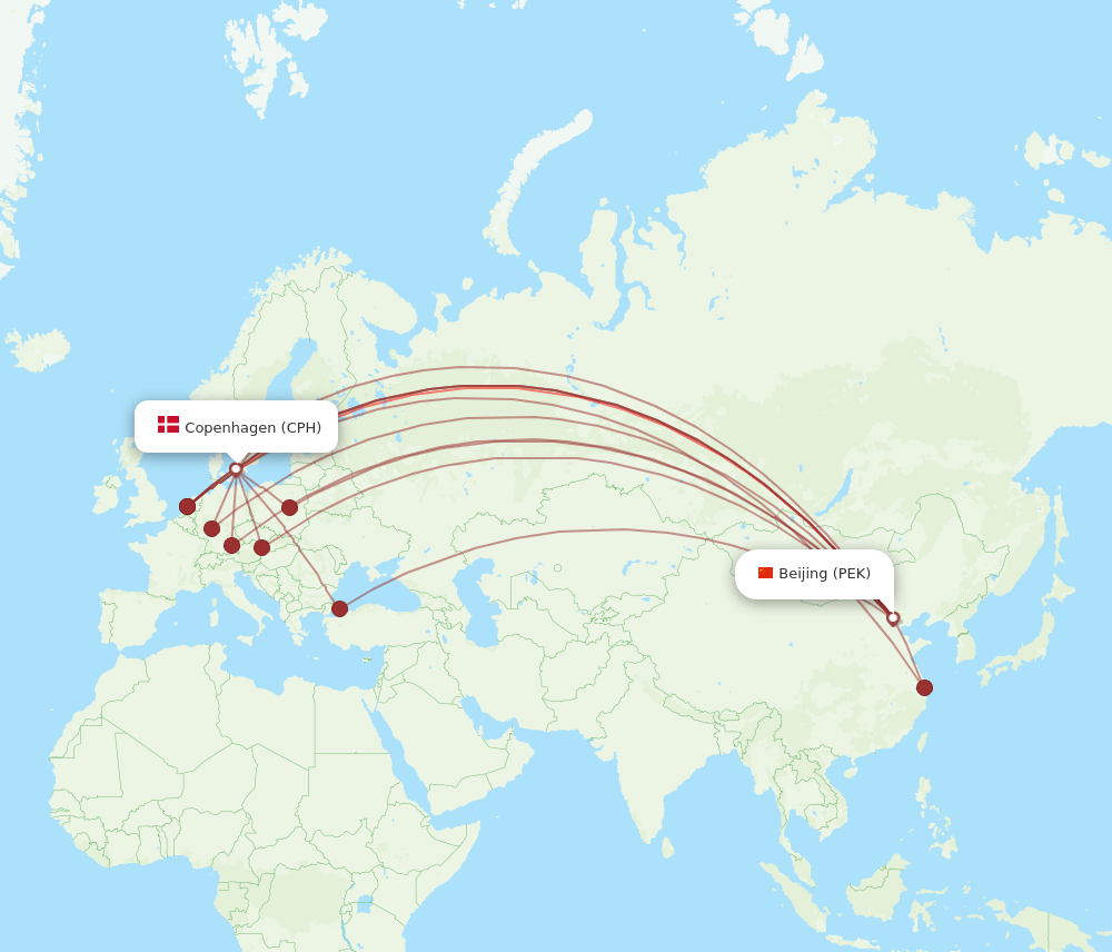 PEK-CPH flight routes