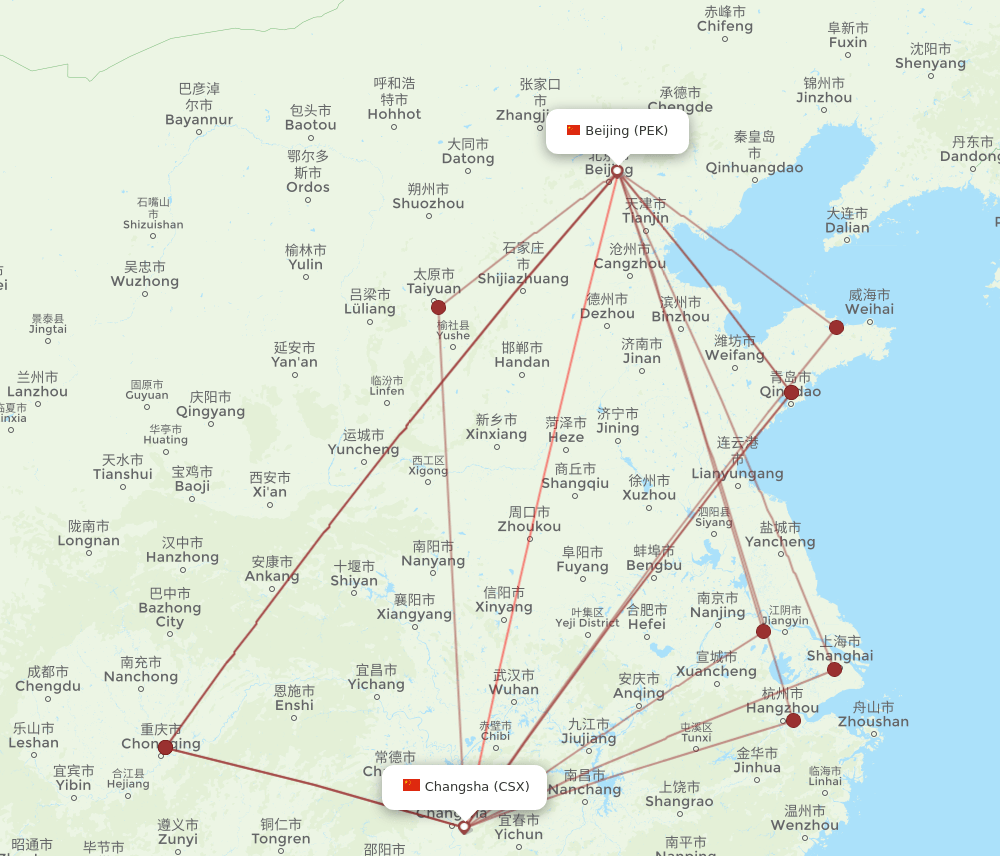PEK-CSX flight routes