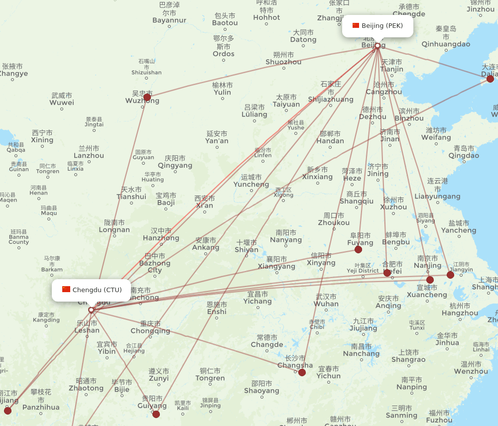 PEK-CTU flight routes