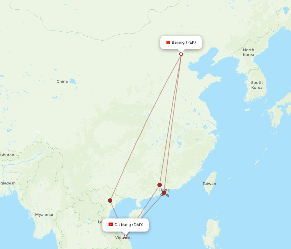 PEK-DAD flight routes