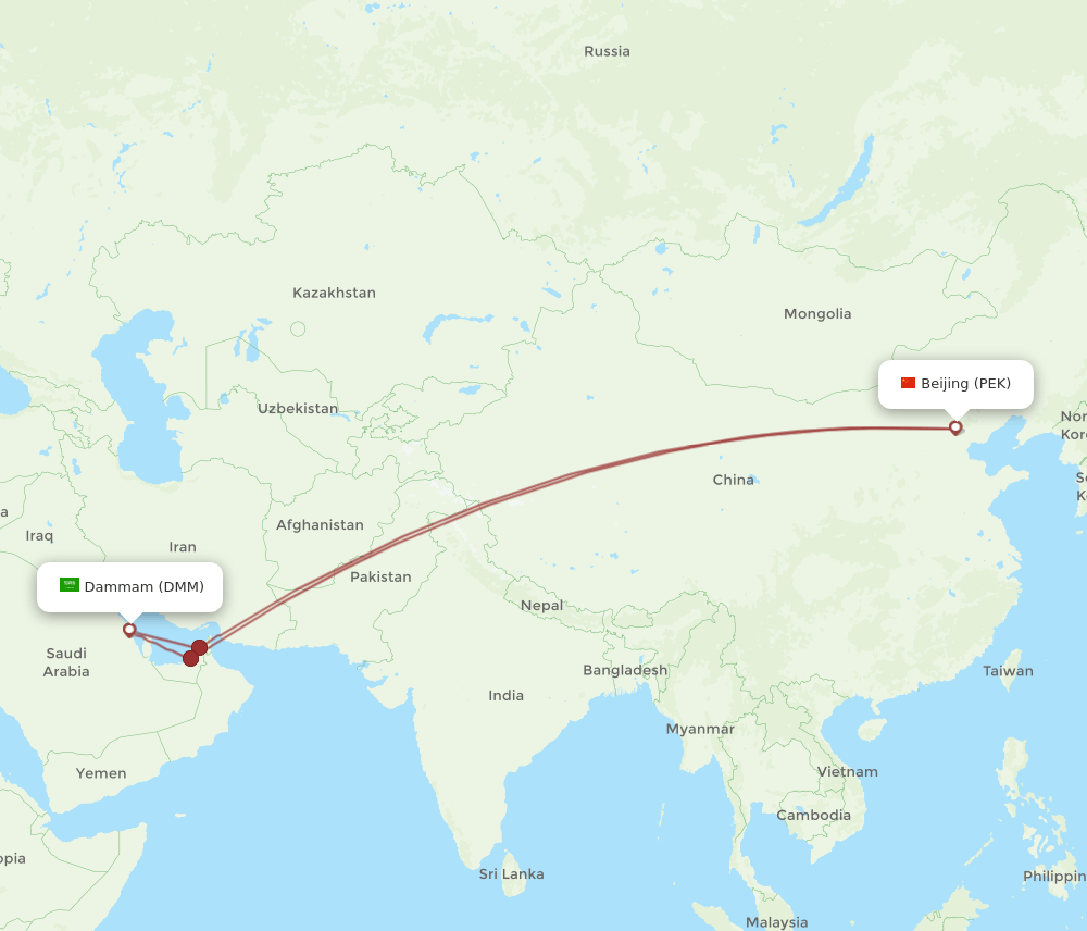 PEK-DMM flight routes