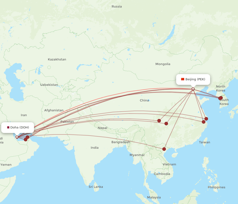 PEK-DOH flight routes