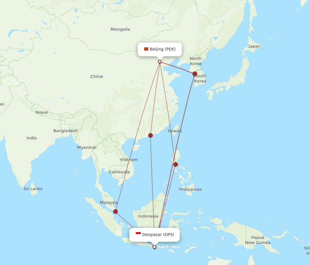 PEK to DPS flights and routes map