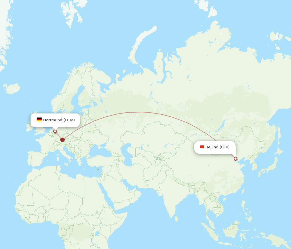 Dortmund - Beijing route map and flight paths