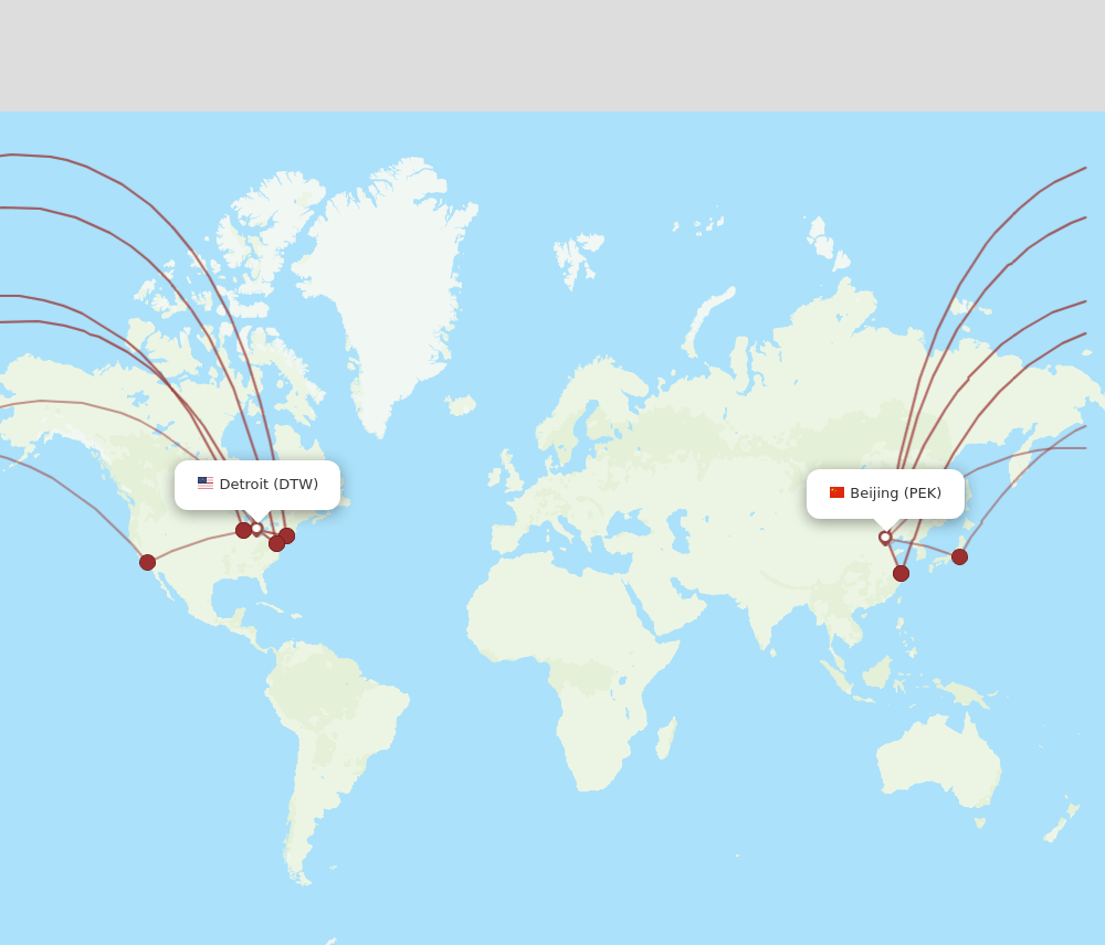 PEK to DTW flights and routes map