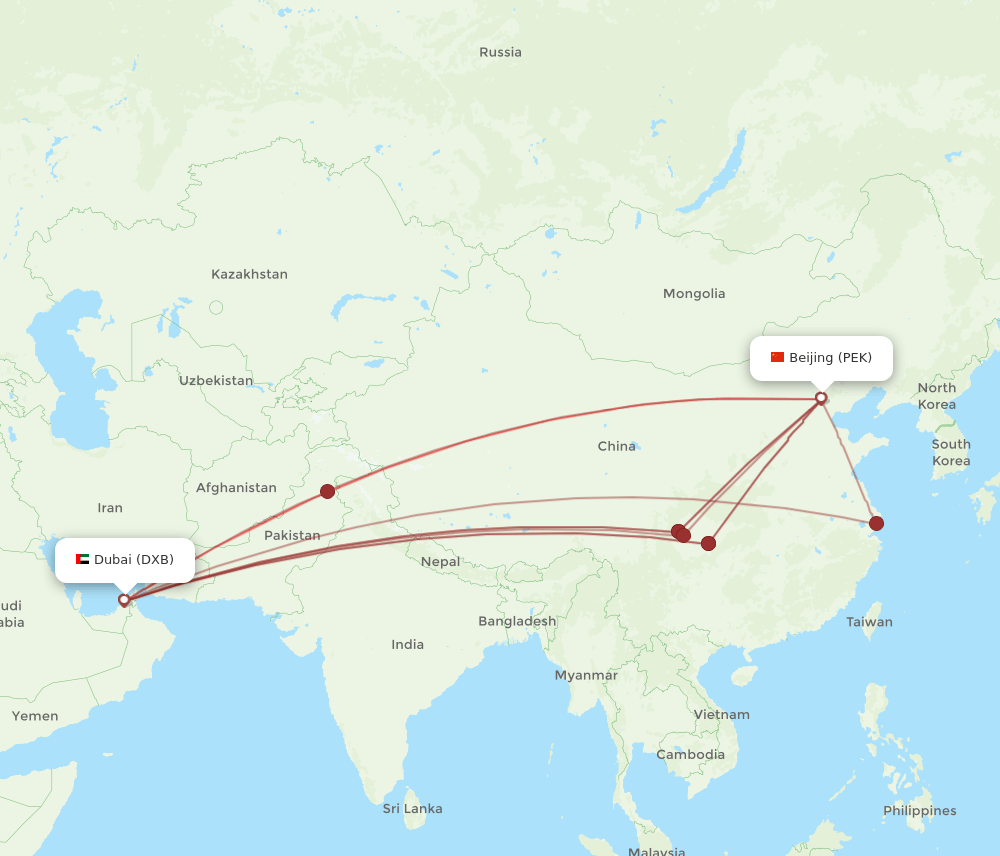 PEK-DXB flight routes