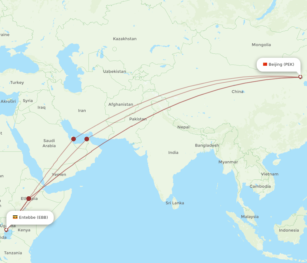 PEK to EBB flights and routes map