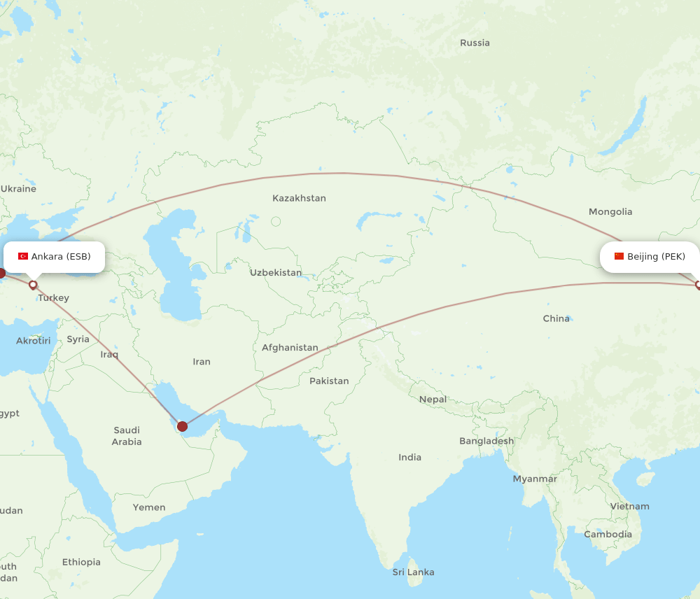 PEK to ESB flights and routes map