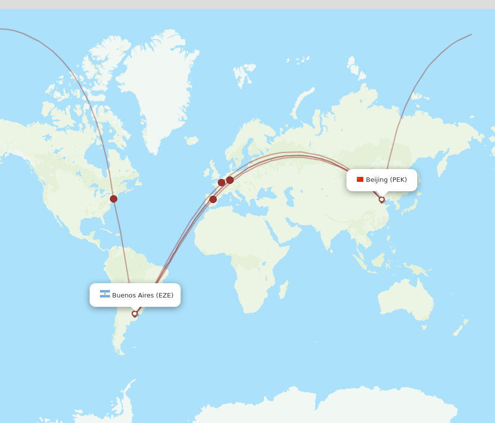 PEK to EZE flights and routes map