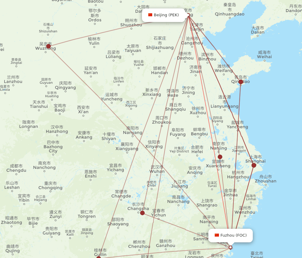 PEK-FOC flight routes