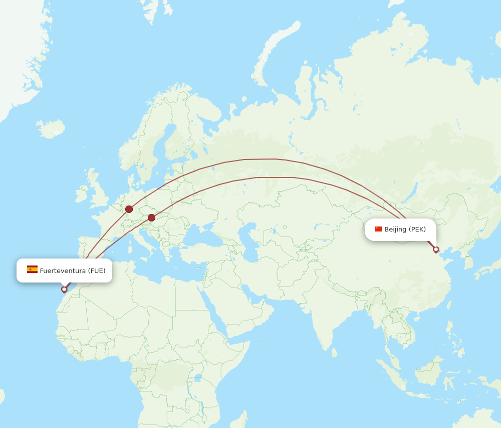 Puerto del Rosario - Beijing route map and flight paths
