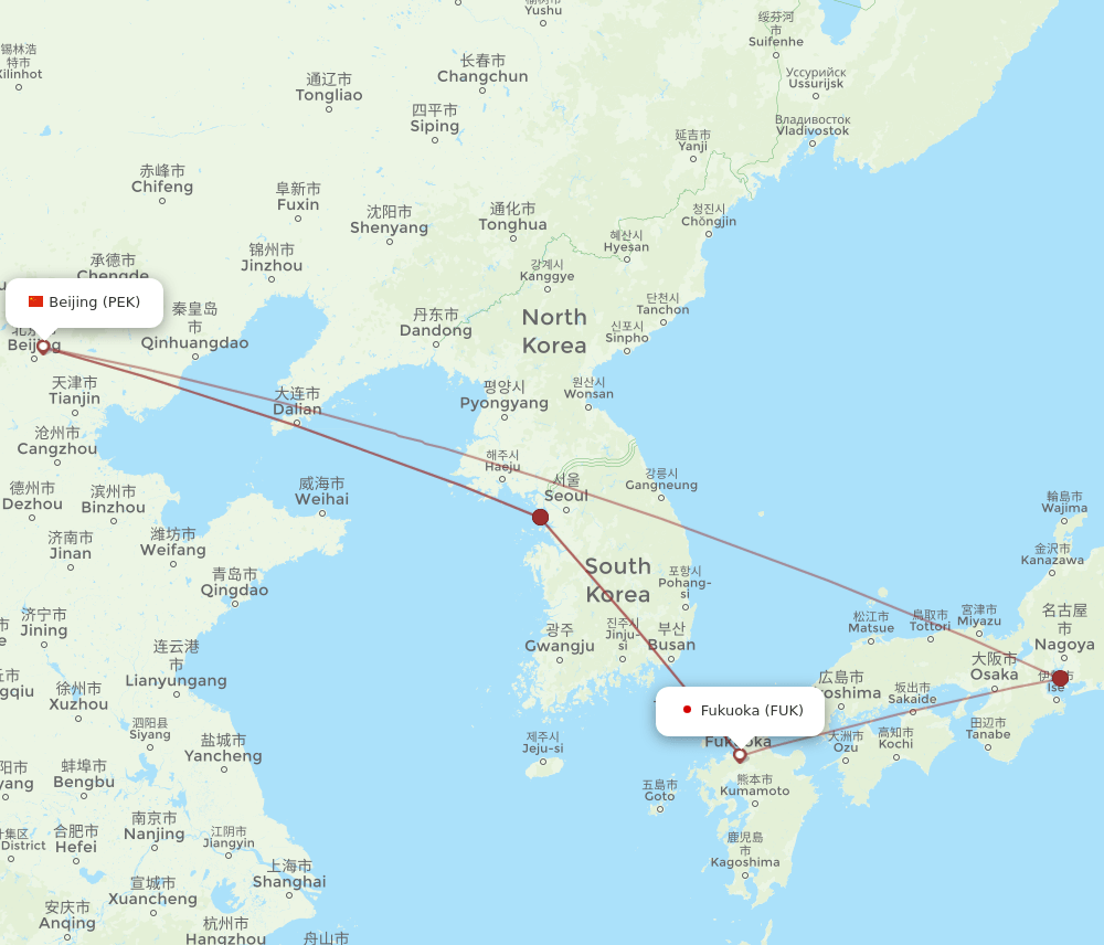 PEK-FUK flight routes