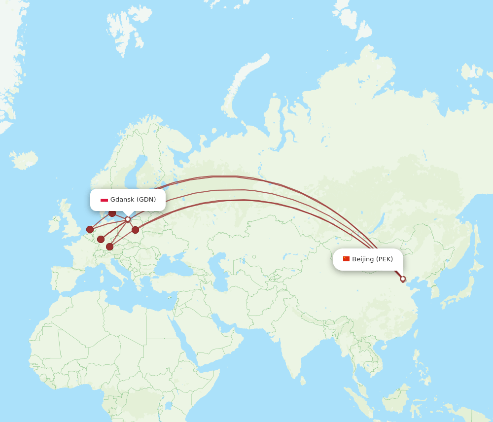 PEK-GDN flight routes