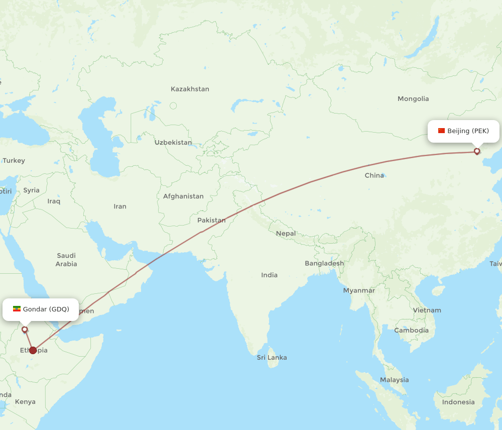 GDQ to PEK flights and routes map