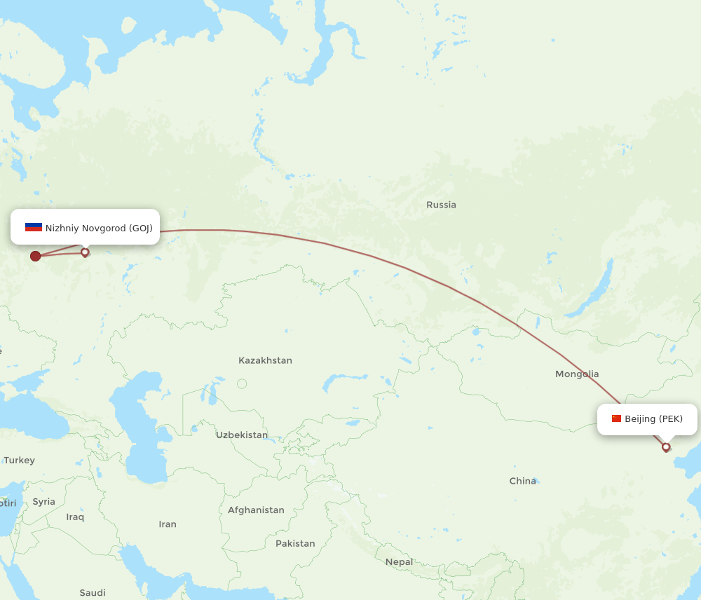 PEK to GOJ flights and routes map