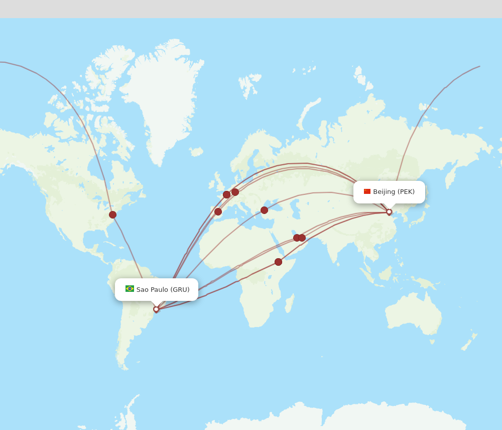 PEK to GRU flights and routes map