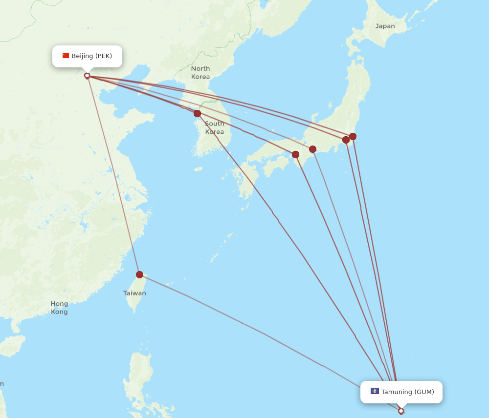 PEK-GUM flight routes