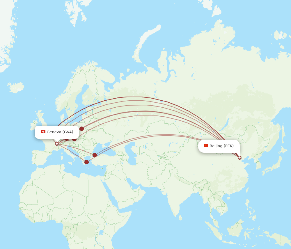 PEK to GVA flights and routes map