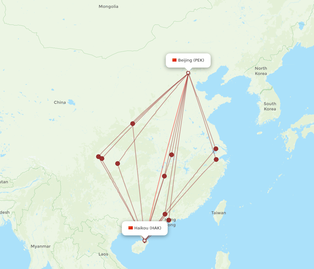 PEK-HAK flight routes