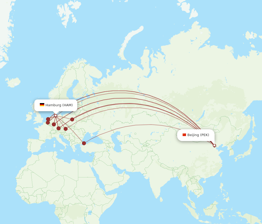 PEK-HAM flight routes