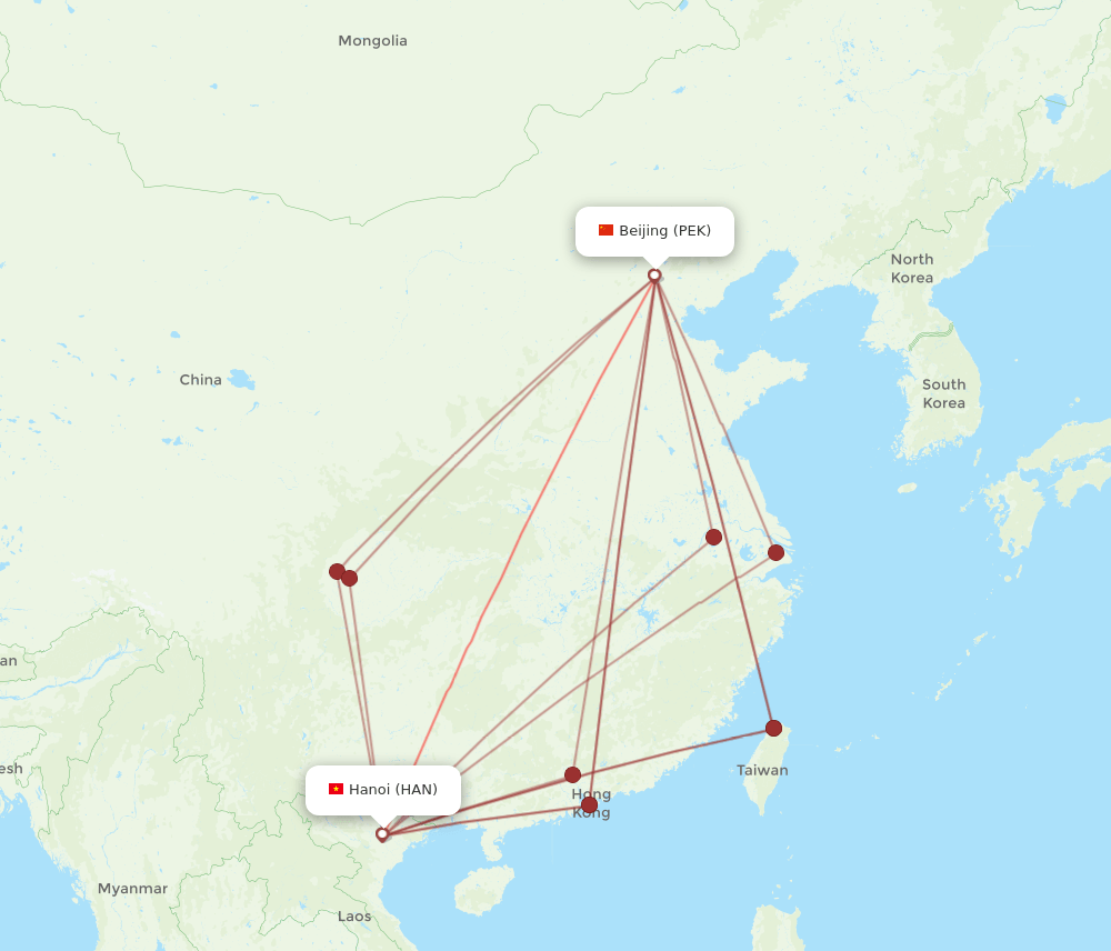 PEK-HAN flight routes
