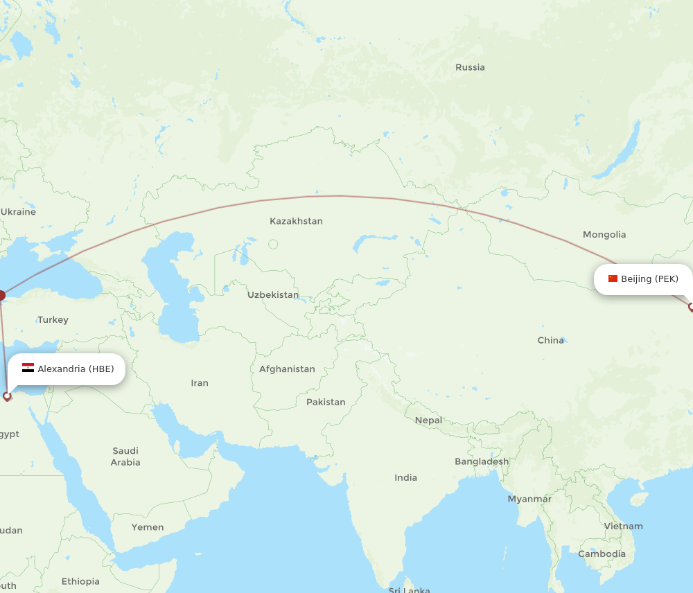 PEK to HBE flights and routes map