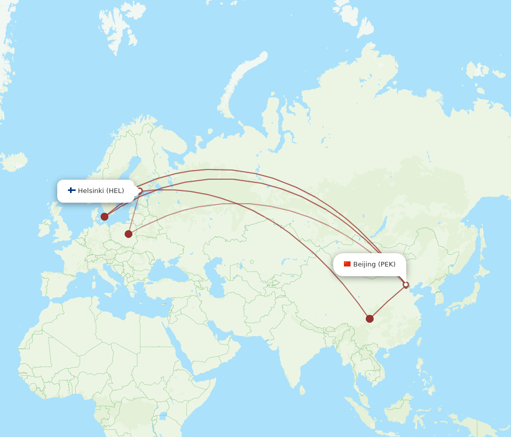 PEK-HEL flight routes