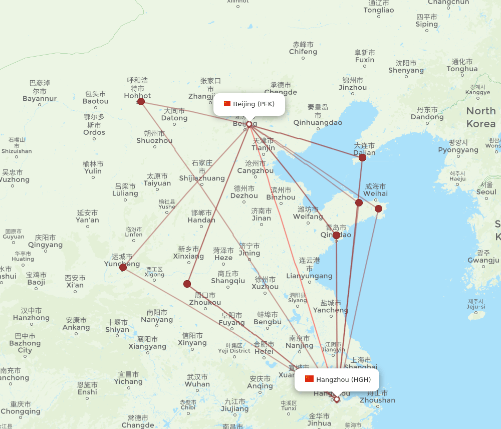 PEK-HGH flight routes