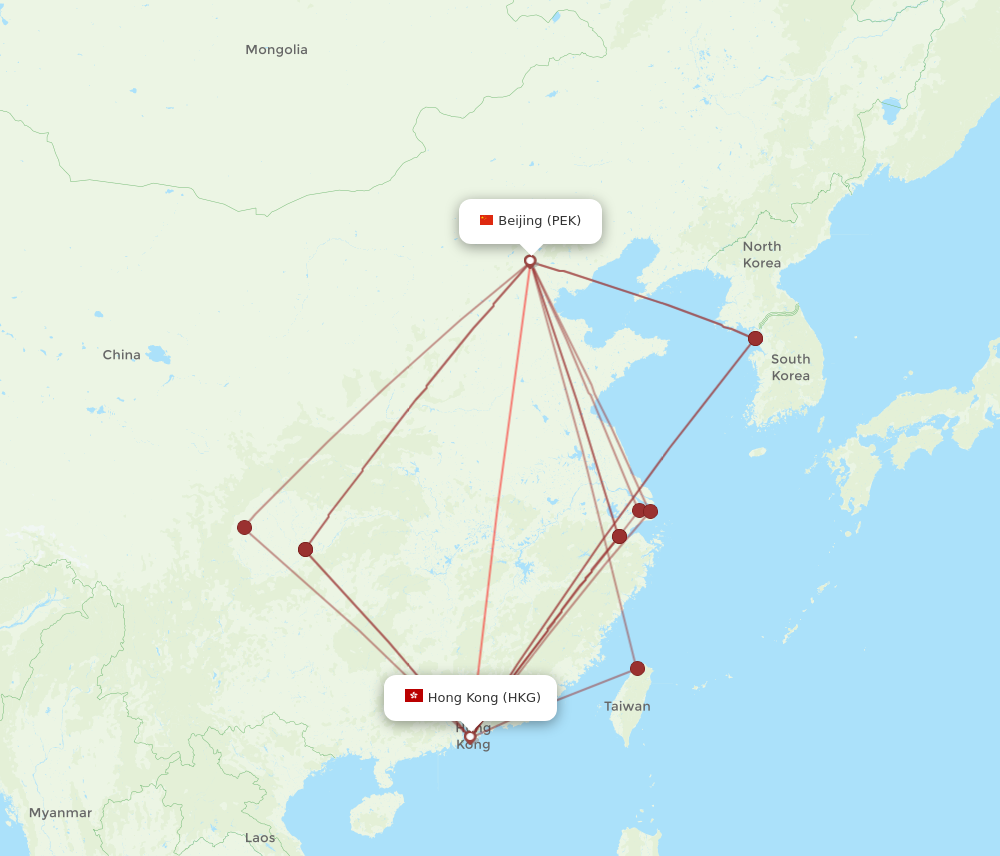 PEK to HKG flights and routes map