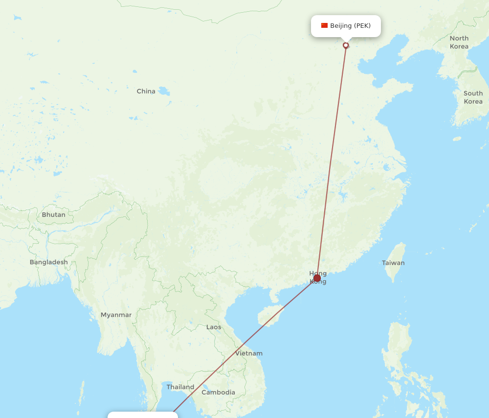 PEK to HKT flights and routes map
