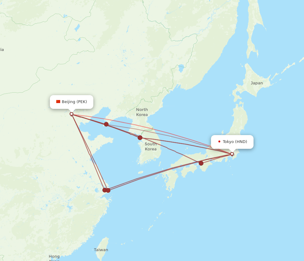 PEK to HND flights and routes map