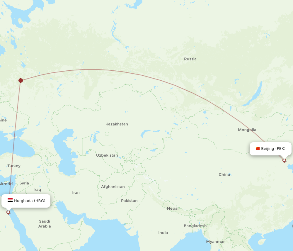 Hurghada - Beijing route map and flight paths