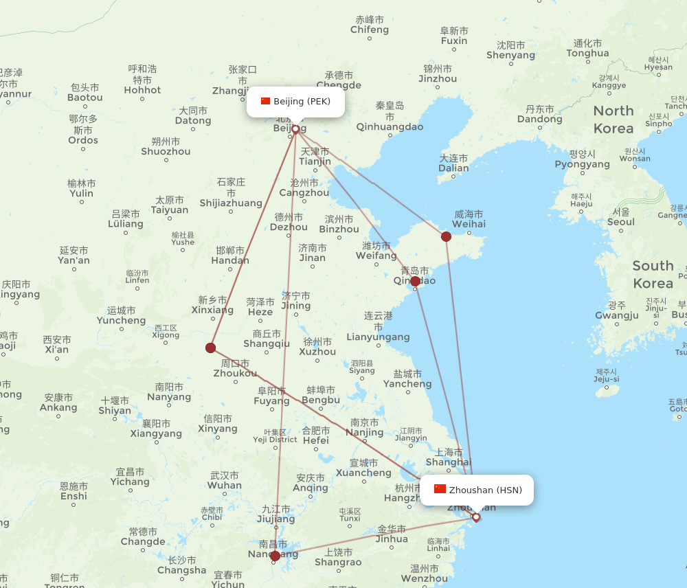 PEK to HSN flights and routes map