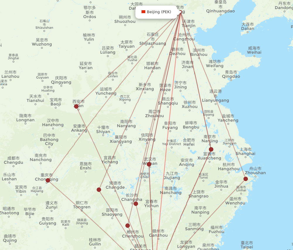 PEK-HUZ flight routes
