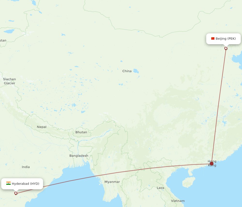 PEK-HYD flight routes