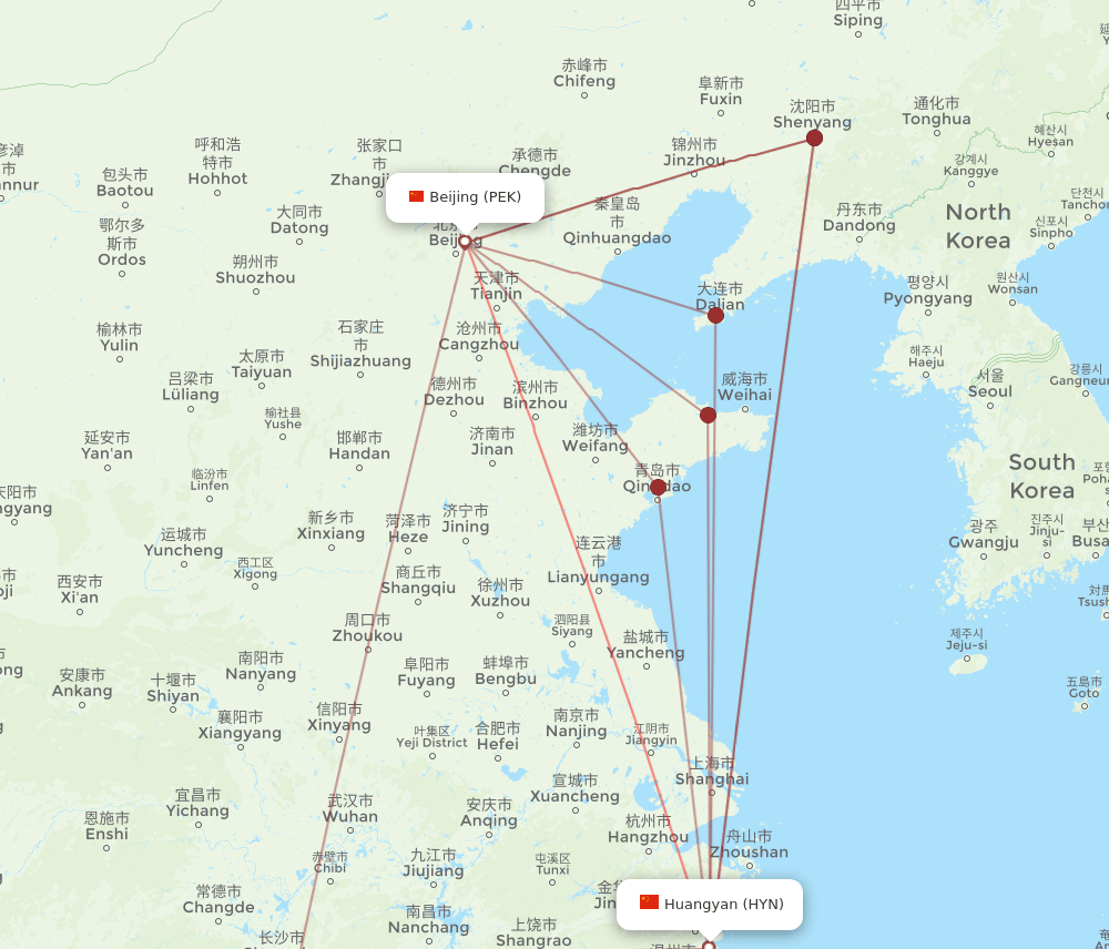 PEK-HYN flight routes