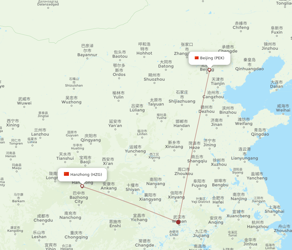 PEK to HZG flights and routes map