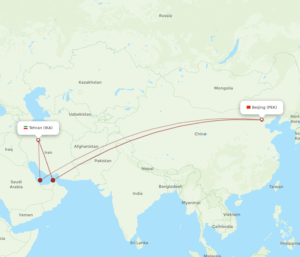 PEK-IKA flight routes