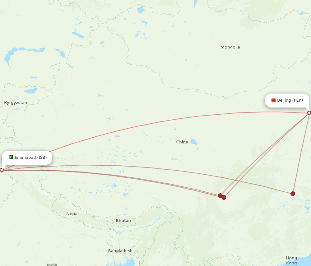 Beijing - Islamabad route map and flight paths