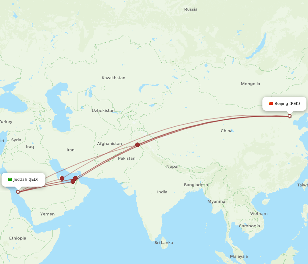 PEK-JED flight routes