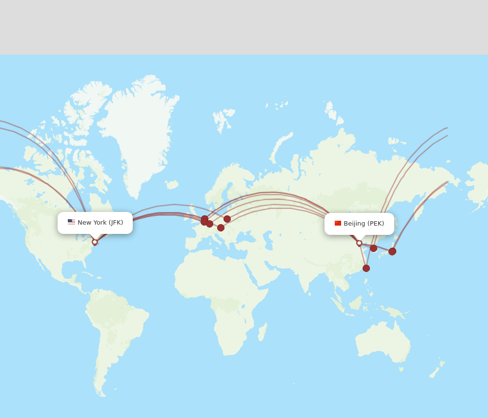 PEK to JFK flights and routes map